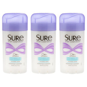 Sure Invisible Solid Anti-Perspirant and Deodorant - Unscented - Pack of 3